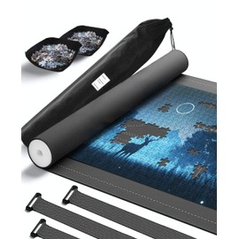 Puzzle Mat Roll Up for 2000 1500 1000 Jigsaw Pieces Puzzles Board Large Portable Table Saver Pad Mats for Adults Kids, 41" x 29" Smooth Top Rubber Bottom, Sorting Trays, Foam Tube, Straps, Storage Bag