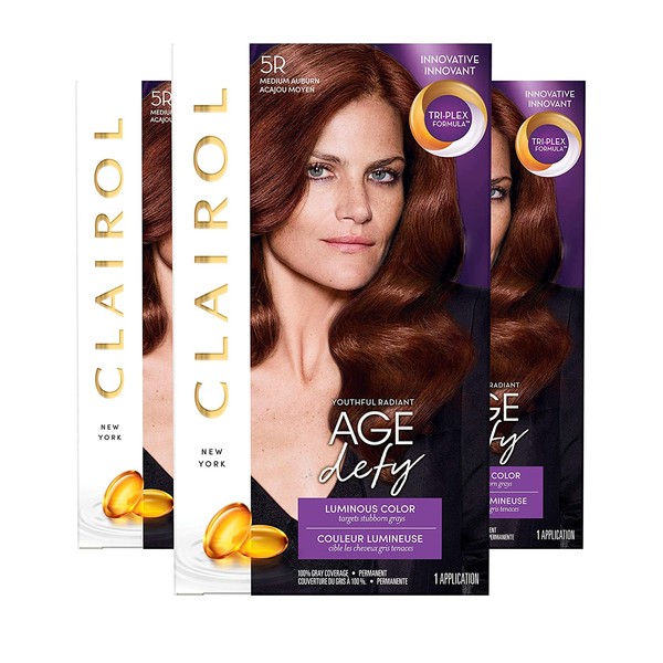 Clairol Age Defy Permanent Hair Color, 5R Medium Auburn, 3 Count