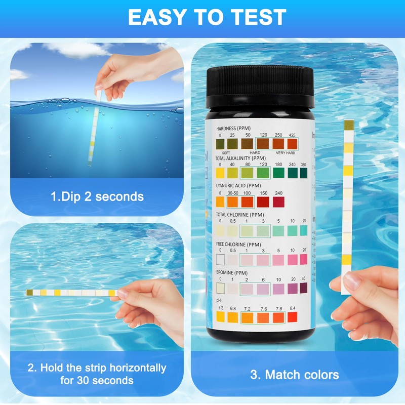 Pack of 160 Pool Test Strips, 7-in-1 Pool Water Test
