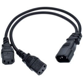 Toptekits C14 to 2X C13,C14 Splitter,(1ft/30cm) C14 Male to Dual C13 Female Power Y Splitter Adapter Cable Cord, IEC C14 Male Plug to 2X IEC C13 Female Socket Y Split Power Extension Cable