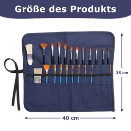 Kaaltisy Artist Paint Brush Roll | 22 Slots Paint Brush Storage Roll, 16oz Waxed Canvas Pen Bag for Watercolour Pen Acrylic Pen - Blue - 40 x 35cm