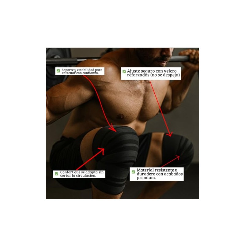 Kit Vendas Para Rodilla Knee Wraps + Coderas +muñequeras Gym
