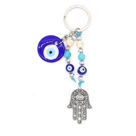 Jasimkiss Evil Eye Keychains Hamsa Hand keychains Protection Good Luck Amulet Charm Key Ring Bag Purse Accessories (A)