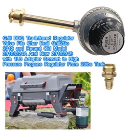 Grill BBQ Tru-Válvula reguladora de infrarrojos, para Char Broil Grill2Go 2012 y recientes modelo antiguo 29103224A/nuevo 29102349, con adaptador de 1 libra convertido a regulador de propano de alta presión desde tanque de 20 libras