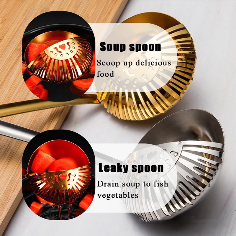Ouliget Stainless Steel Strainer Ladle, 2 in 1 Soup Strainer