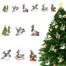 Fangleland 24Pcs Mallard Duck Christmas Tree Ornament Decorations, Wooden Rustic Farmhouse Themed Hanging Ornaments for Christmas Xmas Indoor Outdoor Decors