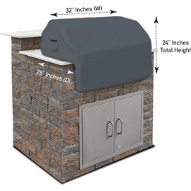 Covers & all Built-in Outdoor Grill Cover, Durable 12 Oz Waterproof Cover Max Material with Air Pocket & Elastic for Snug Fit (32" W x 26" D x 24" H inches, Gray)
