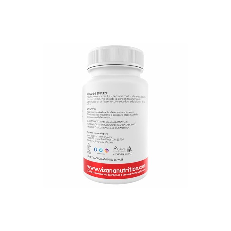 VIZANA NUTRITION Crcuma Natural en Cpsulas HPMC Vegetarianas, adicionada con