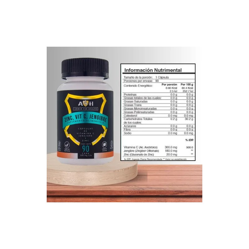A4h Vitamina C Gluconato De Zinc Jengibre 90 Cápsulas Sabor