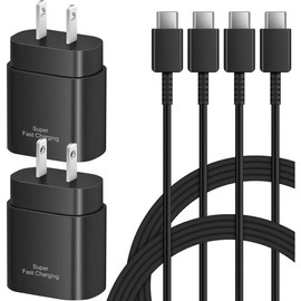 25W Type C Charger Fast  - 2 Pack USB C Charger Block Android Phone Wall Charger with 6Ft Type C to C  for Galaxy S24 Ultra/S24/S24+/S23/S22/S21/Note 20(Black) - Color: Black