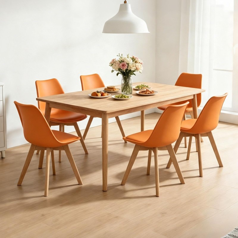 Upholstered Dining Chairs Set of 4 Pu Leather Orange Chairs
