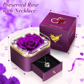 Hnustbo Rose Gifts for Women, Mum, Girlfriend, Wife, Eternal Flowers Preserved Real Rose with I Love You Necklace, for her on Birthday, Anniversary, Valentine's Day, Mother's Day, Christmas