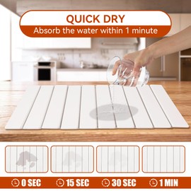 Large Stone Dish Drying Mat for Kitchen Counter, 24"(L)×16"(W) Quick Dry Collapsible Diatomaceous Earth Dish Drying Mats, Water Absorbent Drying Mat for Dishes Bottles Cups - White