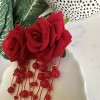 Boutique Flamenco Red Rose & Bead Flower Earrings Zara Huge