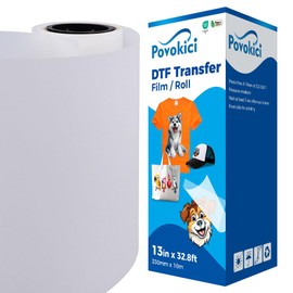 POVOKICI DTF Transfer Film Roll 13in x 328ft Glossy Clear Warm Peel PreTreat PET Heat Transfer Paper Premium Roll-Single Sided for Printing on T-Shirt Textile