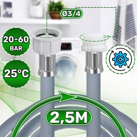 Zulaufschlauch Verlängerung für Waschmaschinenschlauch Spülmaschinenschlauch 2,5 m Verbindungen Ø 3/4 Zoll Druck von 20 bis 60 Bar Temperaturen bis 25°C - MADE IN ITALY - Garantie 5 Jahre - ONIX TECH