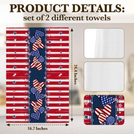 DETIHO Fourth of July Kitchen Towels Patriotic Decorations, Red Towel Bathroom Sets Gifts -Memorial Day Independence Days Hand Towels 16x24 Inch Set of 2-C02
