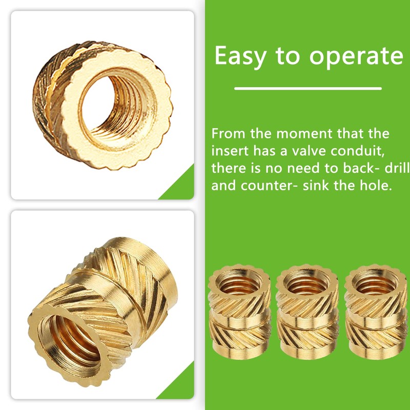 Vlookee 100PCS M3 Brass Knurled Threaded Insert Nut