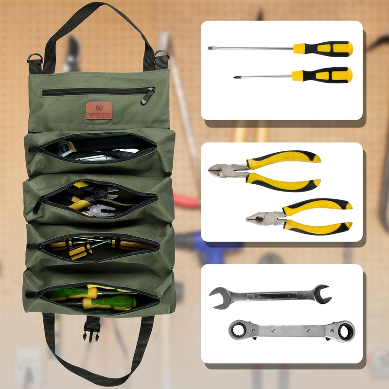Tool Roll Bag, Canvas Wrench Tool Bag, Multi-Purpose Roll Bag