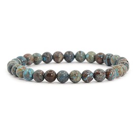 Dyed Blue Wood Veins Jasper Gemstone 6mm Round Beads Stretch Bracelet 6.5 Inch Unisex