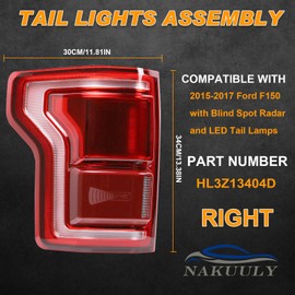 Nakuuly LED Tail Light with Blind Spot Compatible With Ford F150 2015 2016 2017 Right Passenger Side Taillight Rear Brake Lamp Signal Assembly # ‎HL3Z13404D (Module NOT Included)