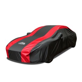 Full Exterior Sedan Car Cover Waterproof All Weather Outdoor Protection with Red Stripe Design,UV,Rain,Snow&Windproof,Scratch Resistant,Universal Fit for Sedan(179 to 185 inches)