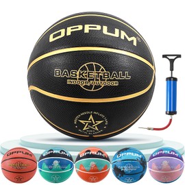 OPPUM Indoor/Outdoor Basketballs -Size 3 (22"), Size 5 (27.5"), Size 7 (29.5") -Tailored for Toddlers, Kids and Adults - Unique Innovative Design Basketball. (Brown New, Size 5-27.5")