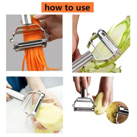 [2 Pack] Dual Julienne Peeler & Vegetableand Fruit Peeler＋Stainless Steel Crinkle Cutter for Chopping Potato Vegetable Fruit Waffle Fries