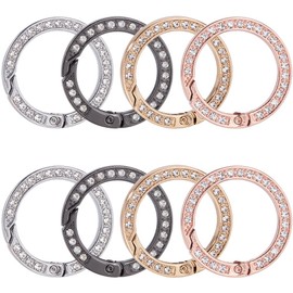 GORGECRAFT 8Pcs 4 Colors Rhinestone O Ring 24.5mm Round Spring Clips Carabiner Bling Gate Rings Bulk Carabiner Snap Clip Buckle for Diy Jewelry Keychain Making Handbag Purse Bags Strap Car Keyring