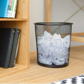 Relaxdays Metal Waste Paper Bin, Wire Mesh Wire Basket for Office, 26 cm Diameter, 27.5 cm High