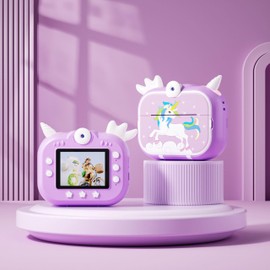 Kids Camera Instant Print, Girls & Boys Zero Link Print Photo Selfies Video Digital Camera with Photo Paper Print Rolls, 16GB Micro SD Card, Birthday, (Purple)