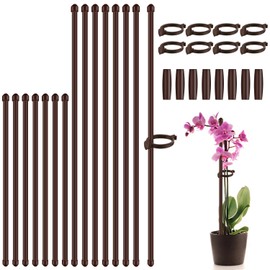 Plant Stakes 17inch &11inch SupKing 16Pcs Adjustable Flower Support Poles Orchid Sticks with Clips for Indoor Outdoor Garden Potted Tomato Rose Amaryllis Vegetables Comes with 20 Ties (Brown)