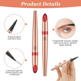 LOPHE Eyebrow Pen with 4 Fork Tip, Long-lasting Waterproof Eyebrow Pencil and 3D Microblading Eyebrow Pen Smudge Proof Brow Pen, Creates Natural Looking, Liquid Tattoo Eyebrow Pen with Fork Tip
