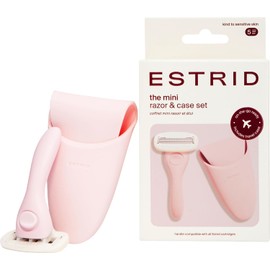 Estrid Razor Starter Set, Women's Razor Set with 5-Blade System, Vegan Moisture Strips, 2 Replacement Small, Wall Mount (Mini Bloom Travel Set)
