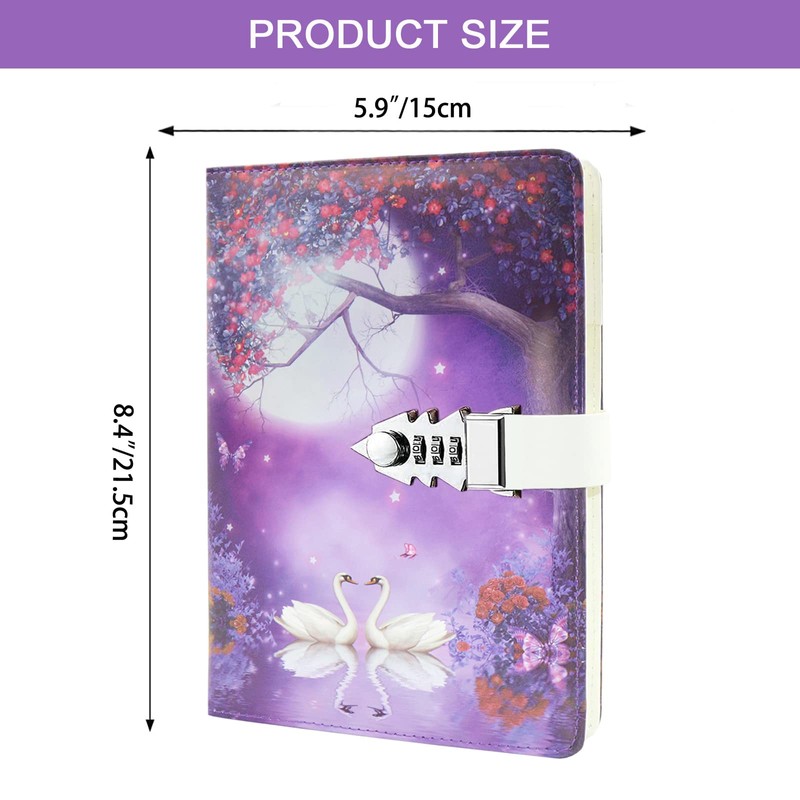 NectaRoy Lock Journal Lockable Diary, PU Leather Cover Writing Notebook