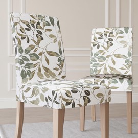 No. 918 Hillcrest 2-Pack Botanical Print Stretch Fit Elastic Dining Chair Cover Pair, Sage Green