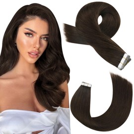 Moresoo Tape-In Extensions, Real Hair, Brown Hair Extensions, Invisible Remy Hair Extensions, #4, Straight Thick Hair, 20 Pieces, 50 g, 40 cm