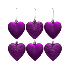 6pc Large Glitter & Matte Heart Baubles - Great Christmas Tree Decorations, Heart Baubles (Dark Purple)