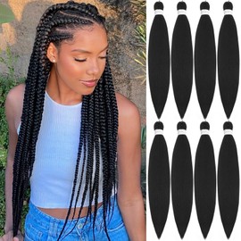 Braiding Hair Pre Stretched 30 Inch 8 Pack Long Braiding Hair Professional Pre Stretched Hair For Braiding Soft Yaki Texture Hot Water Setting Synthetic Crochet Braids Hair For Women (30Inch,1B)