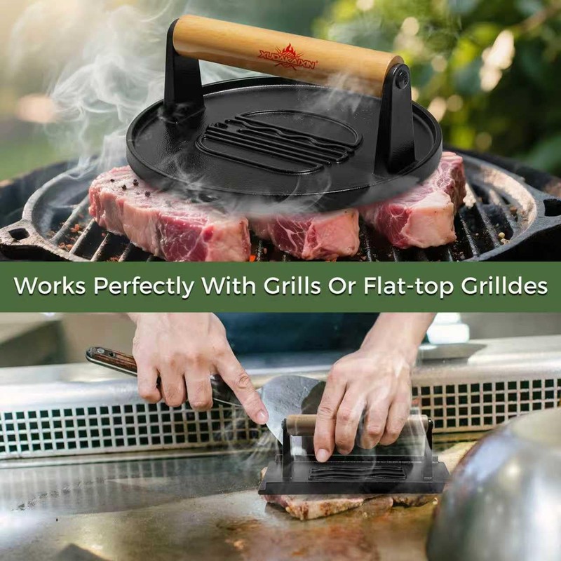 XUDAKAIXIN Cast Iron Smash Burger Press (2PCS),Grill Bacon Meat Press