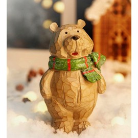 Wooden Bear Christmas Decorations for Home, Resin Bear Figurines Decor Perfect for for Xmas, Holiday, Winter Wonderland Party Decoration Ornament Supplies (6.5" H)