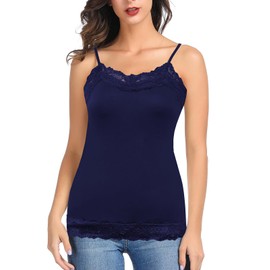Women's Camisole with Lace Trim Straps Adjustable(L,Navy)