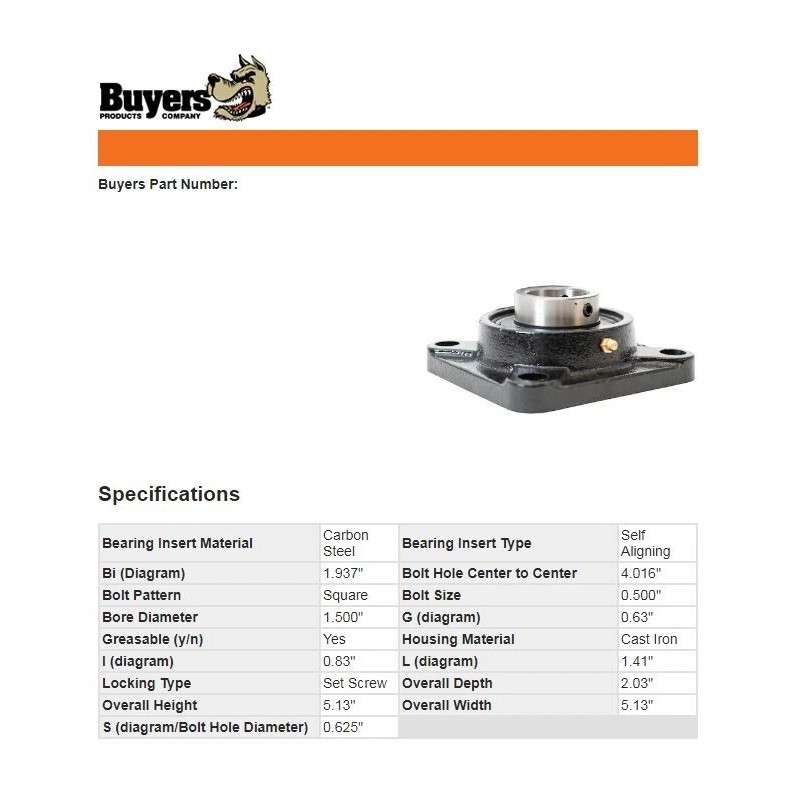 BUYERS UNDER TAILGATE SALT SPREADER AUGER BEARING & FELT GASKET