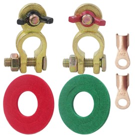 Vicue Upgraded 2x Solid Brass Battery Terminal Connector Top Post End Clamps Set Suitable for Heavy-duty Trucks, Vans, Cars, Marine Boats, Engineering Machinery, 19mm Positive Post, 17mm Negative Post