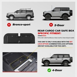 FIERYRED Rear Cargo Under Floor in-Vehicle Safe Lock Box for Ford Bronco 4 Door 2021-2025, Interior Storage Organizer Gun Safe Security, Bolt-On Installation (Not for 2 Door & Sport)