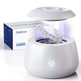 Clelifove- Máquina limpiadora ultrasónica de retenedores 48kHz, cápsula de limpieza para prótesis dentales y alineadores, protectores bucales, férulas nocturnas, cubetas dentales, aparatos de ortodonc