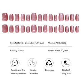 Viwind Short Cat Eye Press on Nails,Sqoval Fake Nails Kits with Glue,Natural Reusable Stick On Nails in 12 Sizes-24 Stick On Artificial Nails-Purple