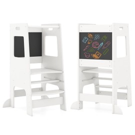 Costzon Toddler Tower, Height Adjustable Kids Kitchen Step Stool with Safety Rail, Blackboard, Montessori Learning Standing Tower, Toddler Stool Helper for Kitchen Counter, Bathroom Sink