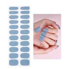 Yekafue No Lamp Gel Nail Strips 22 Pcs Wraps - Muddy Blue, Solid, Easy Apply Gel Nail Stickers Long Lasting, Salon-Quality, 2 Prep Pads, 1 File, 1 Wooden Stick