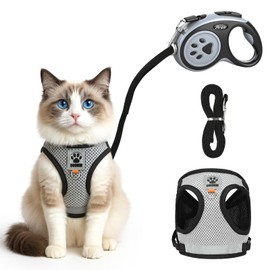 AUYAO Cat Harness with Lead, Cat Harness, Escape Proof Set of 3 with Cat Lead and 5 m Recall Lead, Adjustable Cat Lead for Cats and Kittens, Chest Harness, Cat Harness (Black, M)